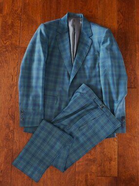 Bespoke Wool Plaid Suit – Size 38 / 31 Waist